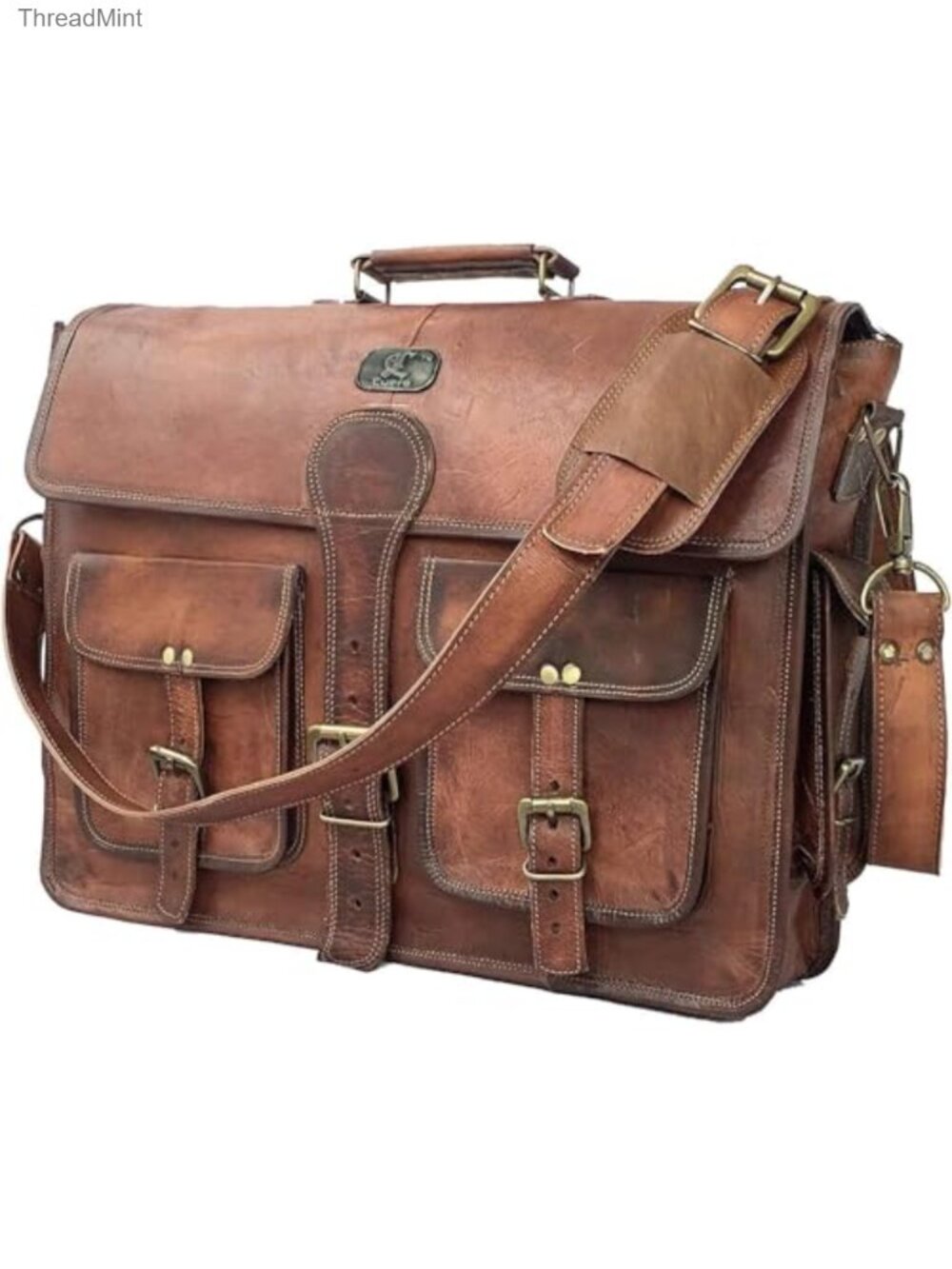 Full Grain Leather Messenger Bag 18 Inch Laptop Briefcase Handmade
